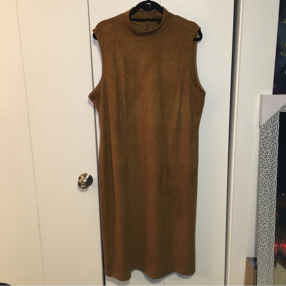 MichelStudio Faux Suede Sleeve Fitted Dress Brown Size 2X Preowned